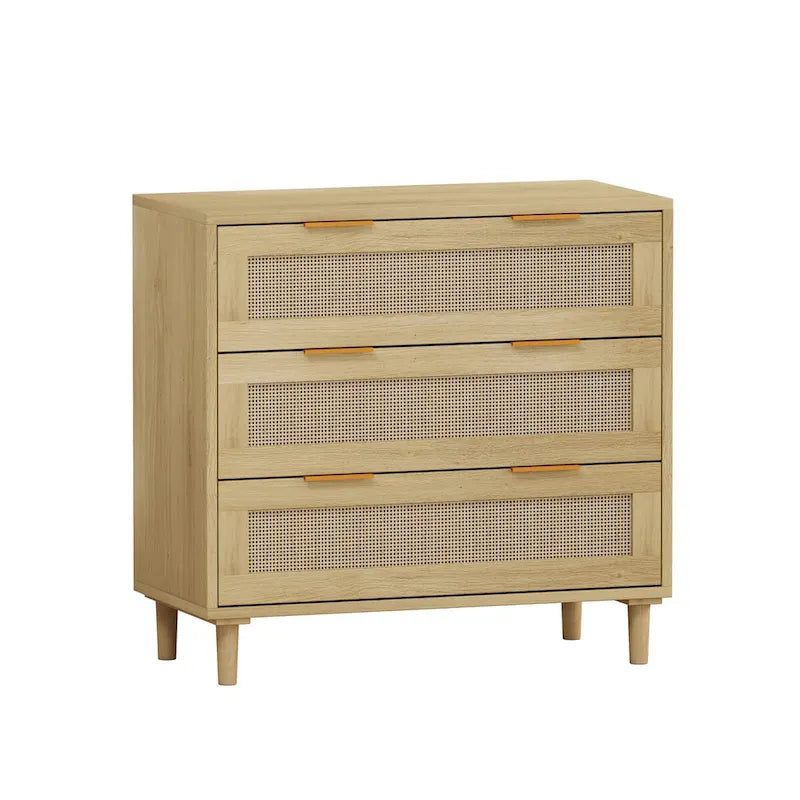 Cassettiera a 3 cassetti in rattan lucido in rovere