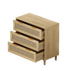 Cassettiera a 3 cassetti in rattan lucido in rovere