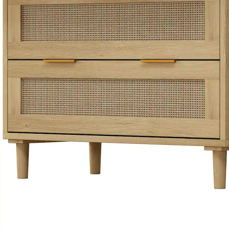 Cassettiera a 3 cassetti in rattan lucido in rovere