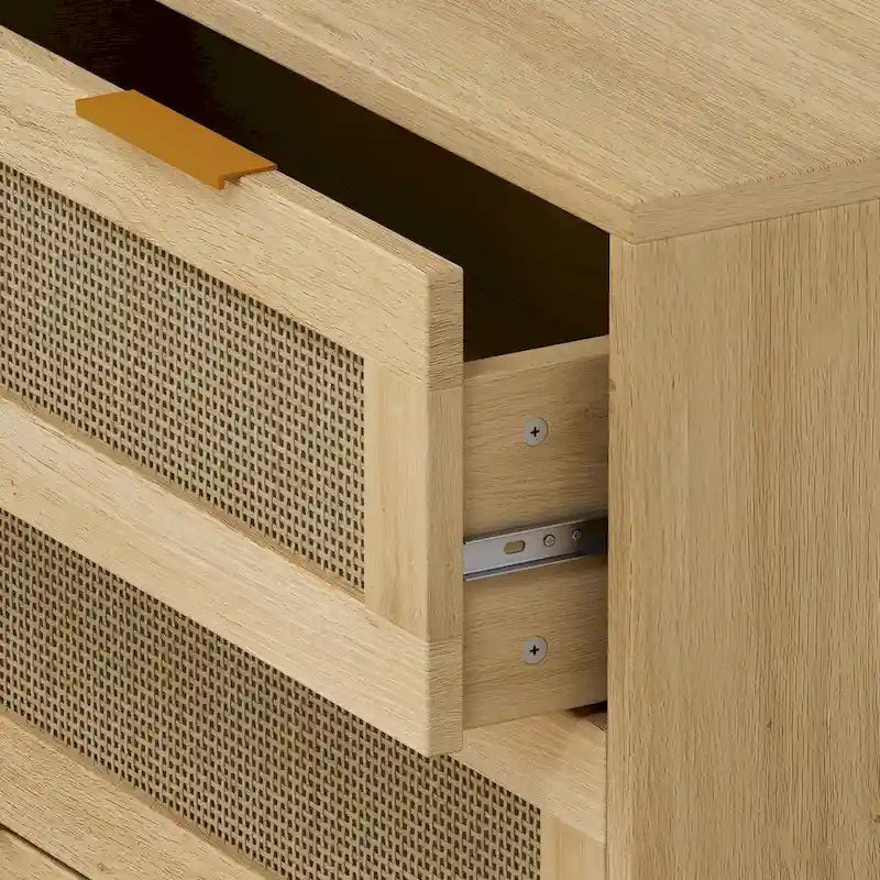 Cassettiera a 3 cassetti in rattan lucido in rovere